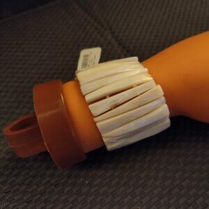 Abalone Shell Natural Cream Pearl Wide Stretch Bracelet NEW